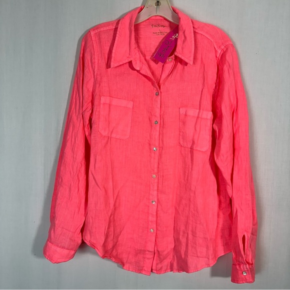 Lilly Pulitzer Tops - NWT Lily Pulitzer 🦊 Coral, Sea View Button Down Shirt Sz L